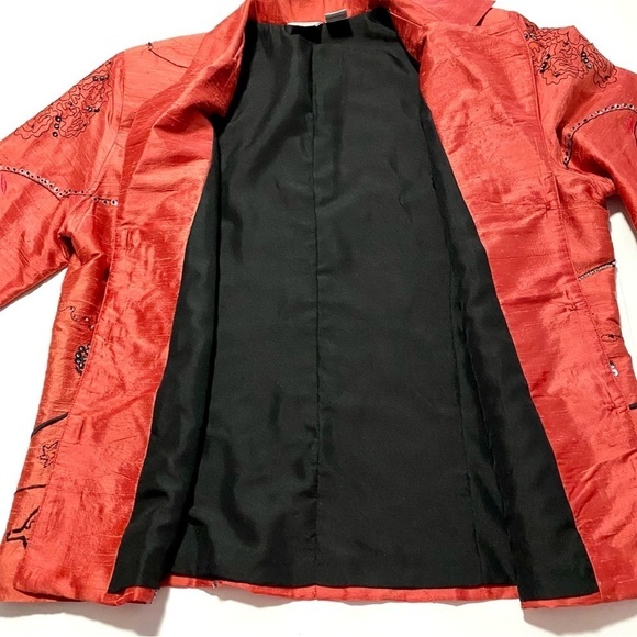 Orange Silk Button-down Blazer Jacket Top Large Artsy Beaded - Picture 8 of 15
